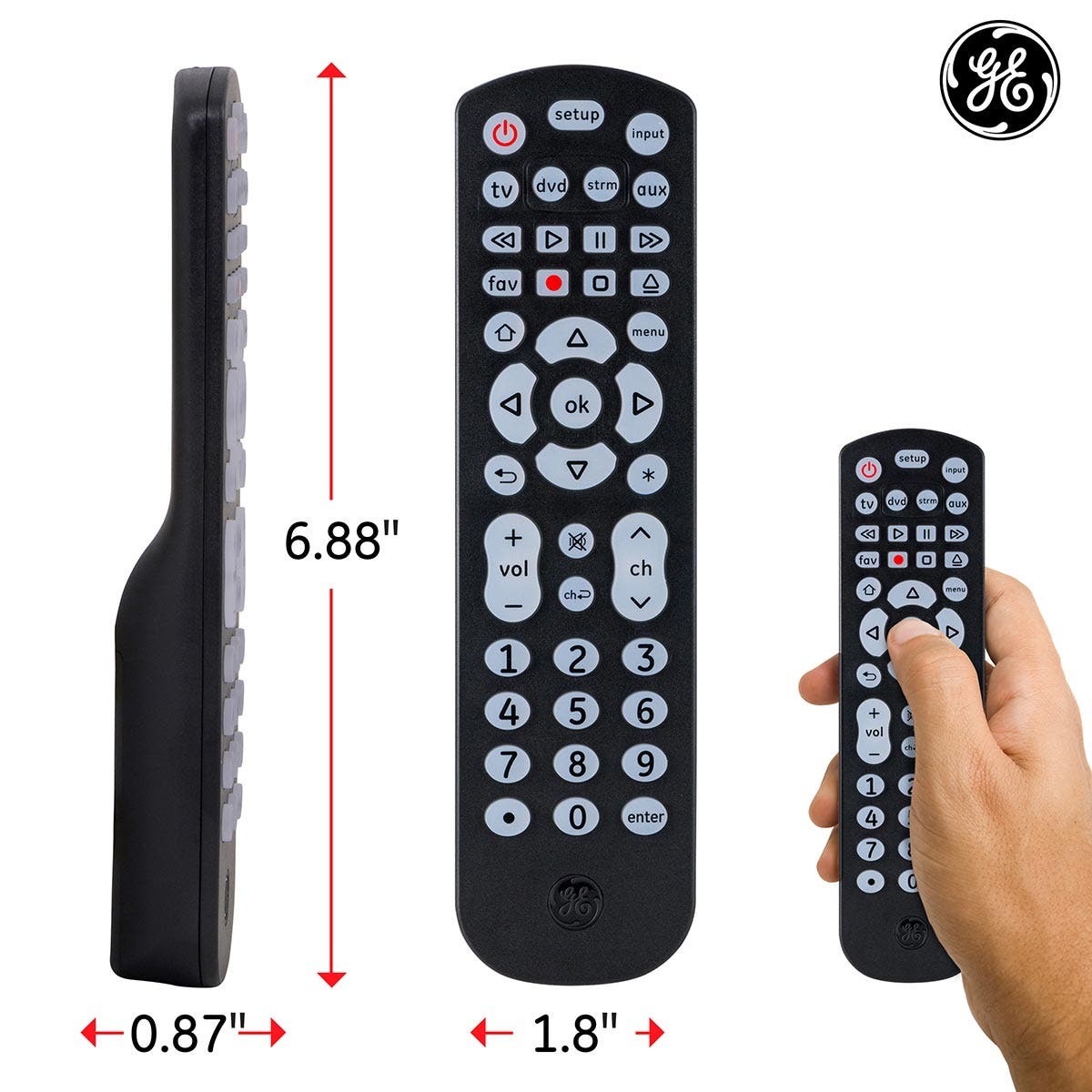 GE 4-Device Backlit Universal Remote, Black