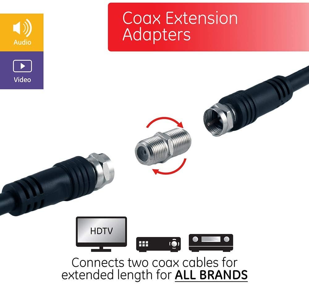 GE Coaxial Cable Extension Adapter, 2 Pack, Silver