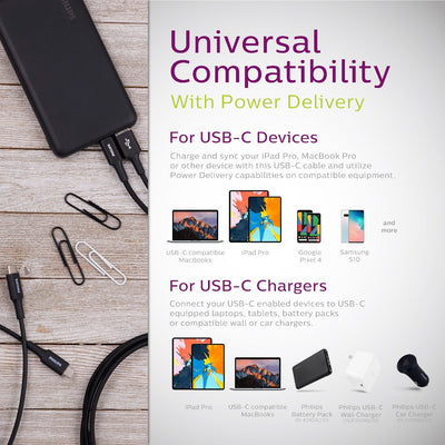 Philips 6ft. USB-C Braided Charging Cable, Black