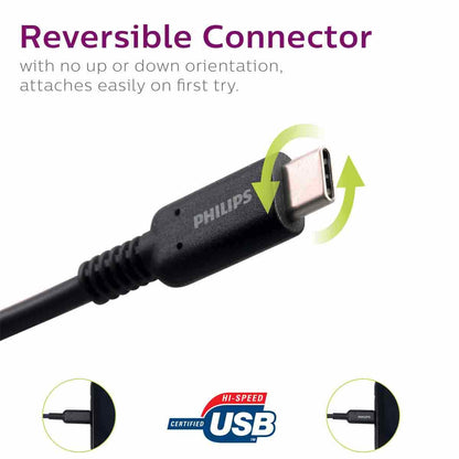 Philips 6ft. USB-C to USB-A Charging Cable, Black