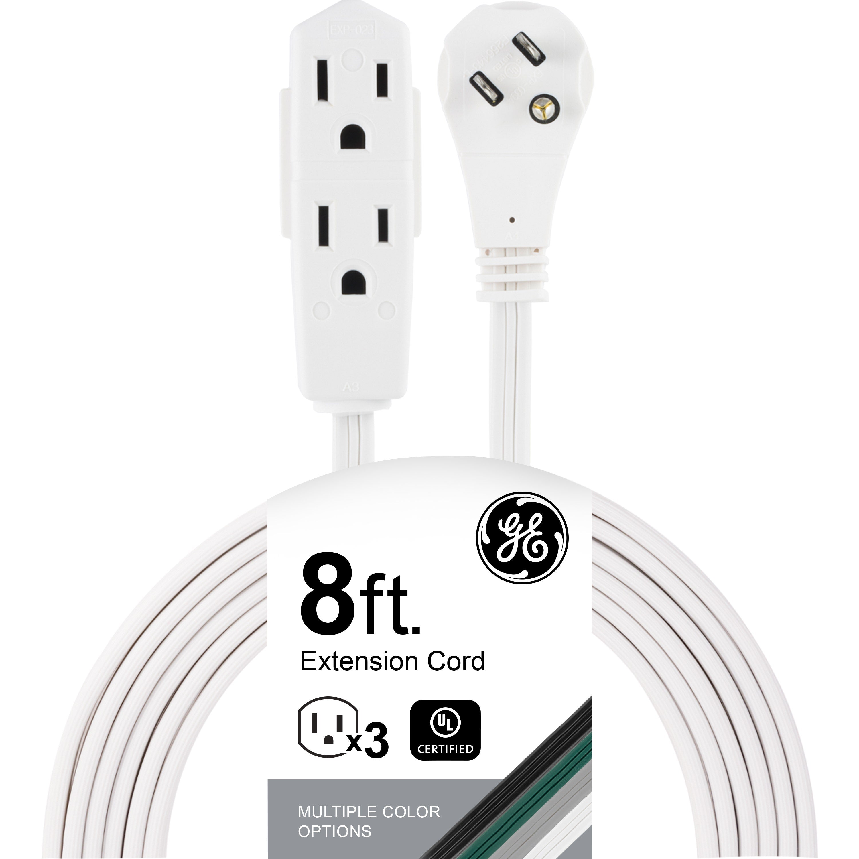 GE 3-Outlet 8ft. Indoor Extension Cord with Right-Angle Plug, White