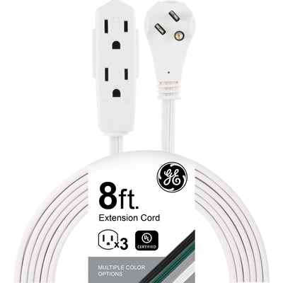 GE 3-Outlet 8ft. Indoor Extension Cord with Right-Angle Plug, White
