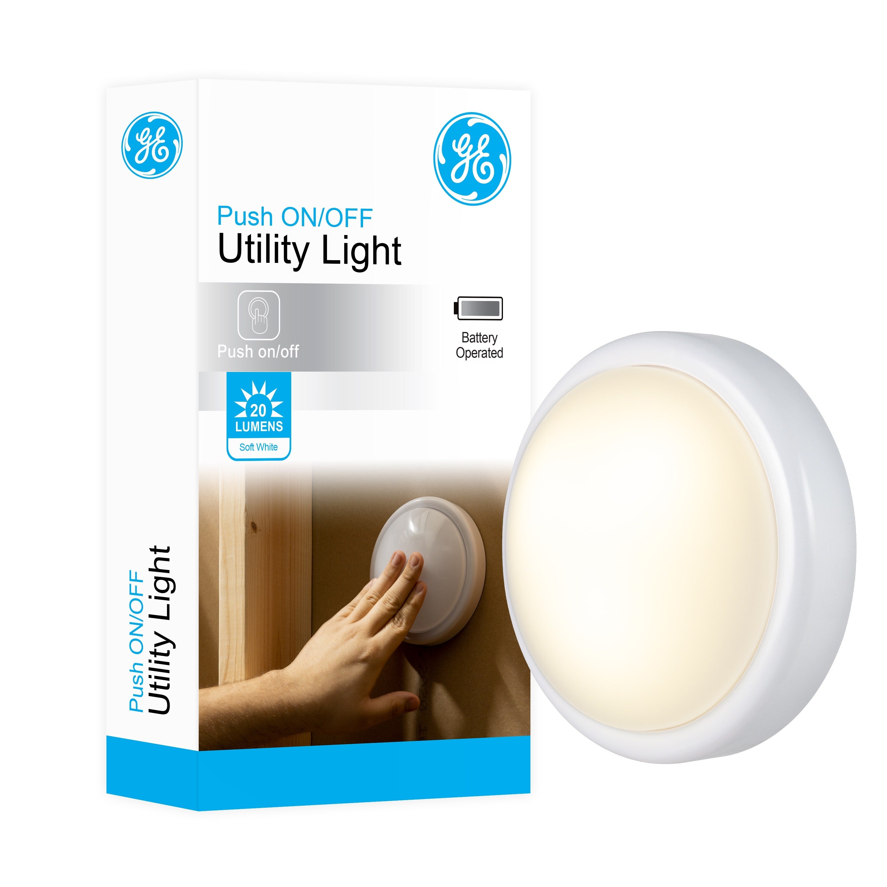 GE Battery Operated Round Tap Light, White