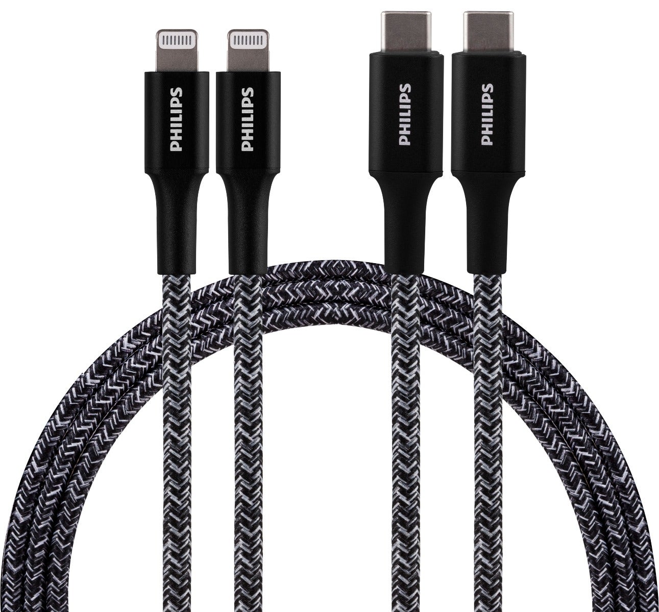 Philips 3ft. USB-C to Lightning Charging Cable with Braided Cord, 2 Pack, Black