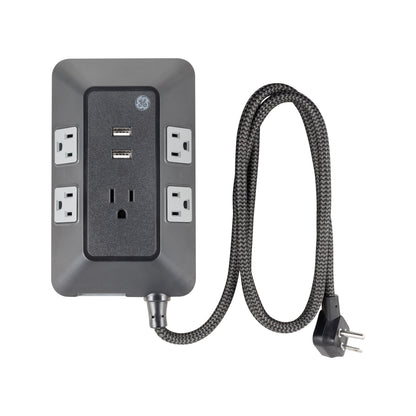 GE 5-Outlet 2-USB 3ft. Surge Protector with Adapter-Spaced Outlets, Black