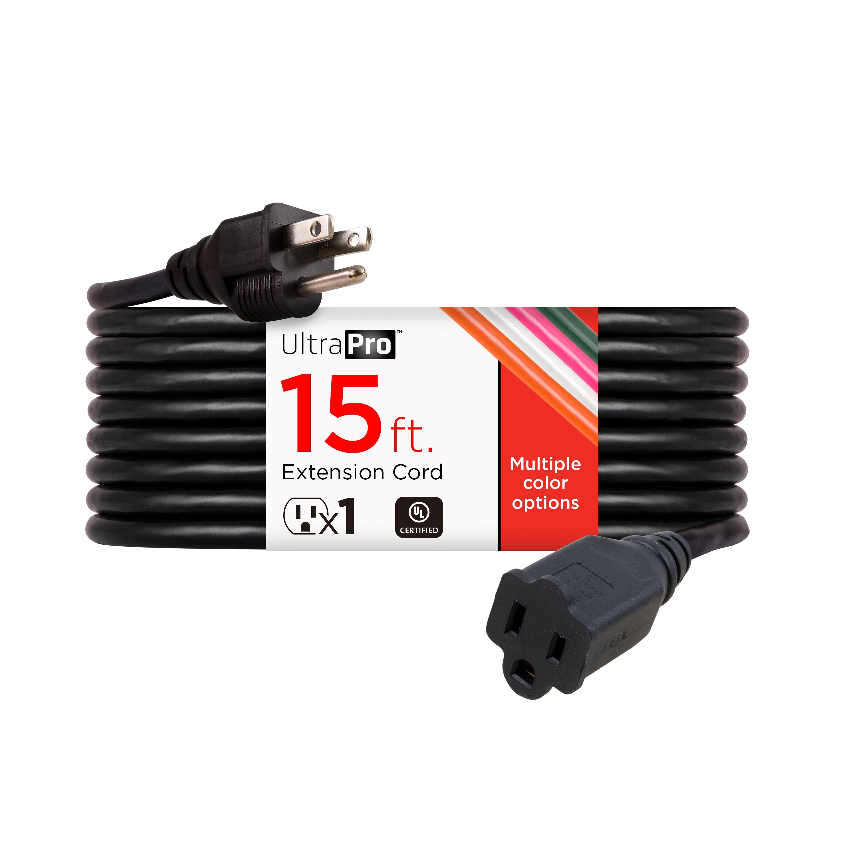 GE UltraPro 15ft. Heavy Duty Outdoor Extension Cord, Black