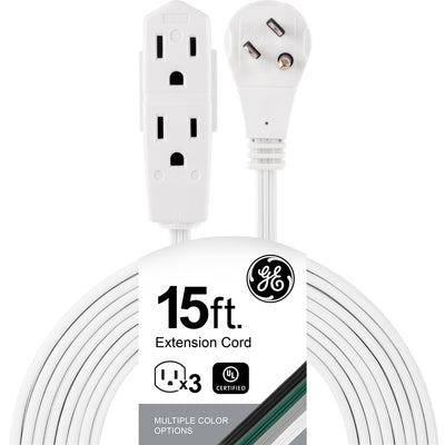 GE 3-Outlet 15ft. Extension Cord with Right-Angle Plug, White