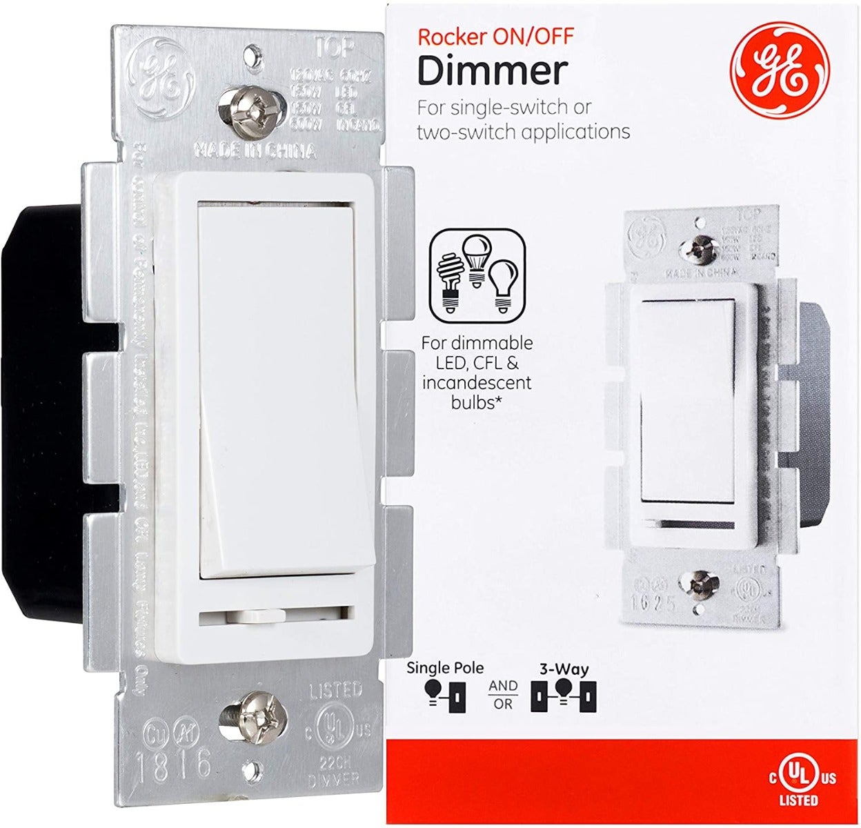 GE Rocker On/Off Dimmer, White