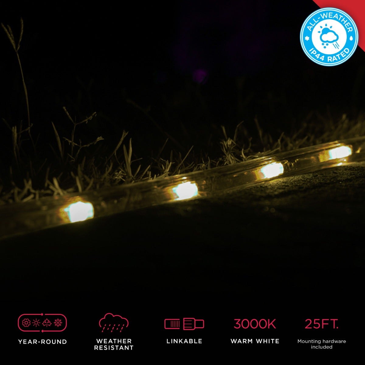 UltraPro Escape Indoor/Outdoor LED Rope Light, 25ft., Warm White, Black