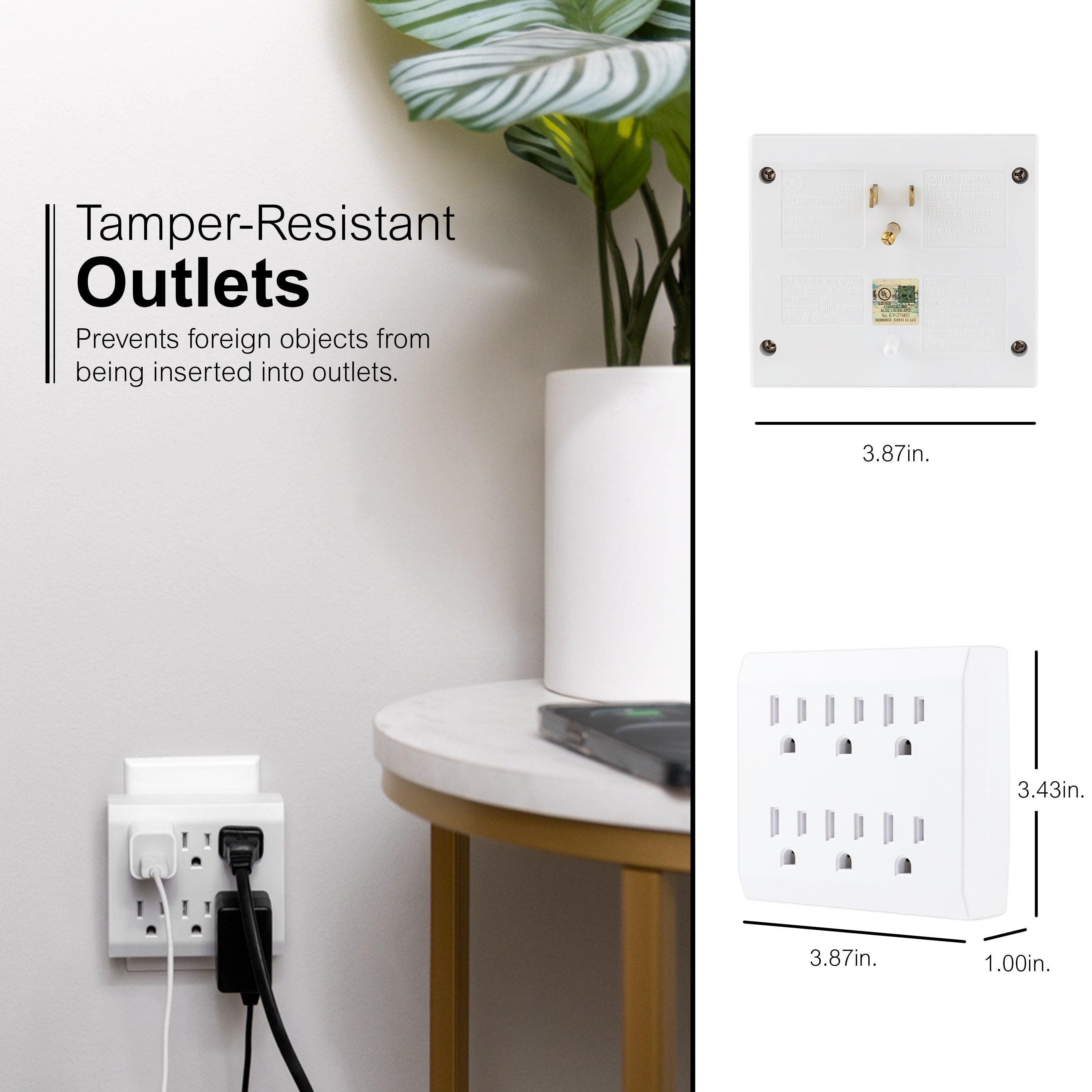 GE 6-Outlet Wall Tap with Surge Protection, White