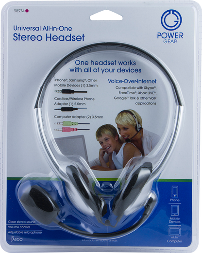 Power Gear Universal All-in-One Stereo Headset, Gray