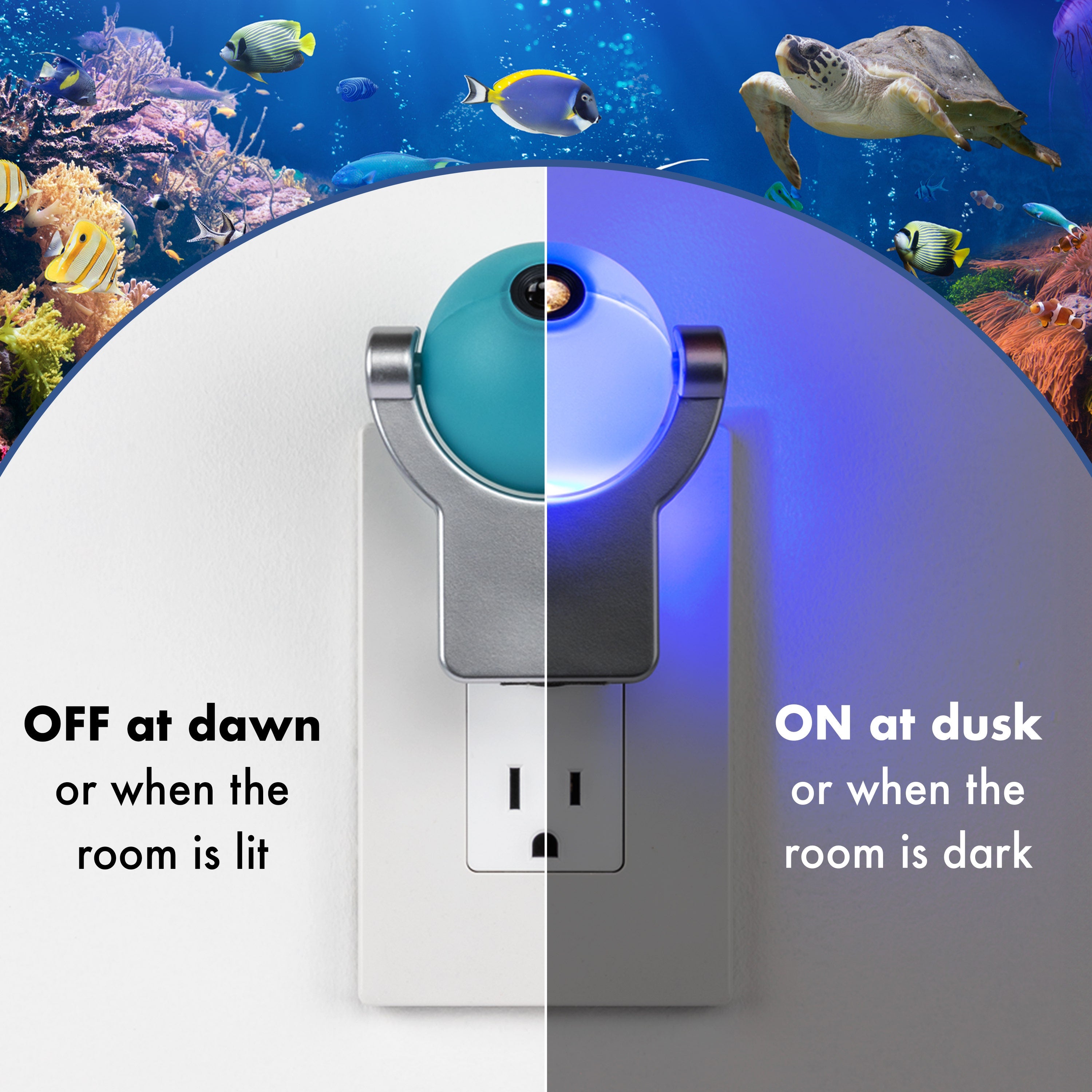Projectables Tropical Fish Light Sensing LED Night Light, Blue