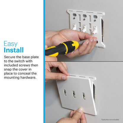 Power Gear Triple Toggle Screwless Wall Plate, White
