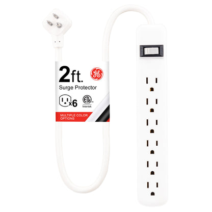 GE 6-Outlet 2ft. Surge Protector with Twist-to-Close Safety Outlets, White