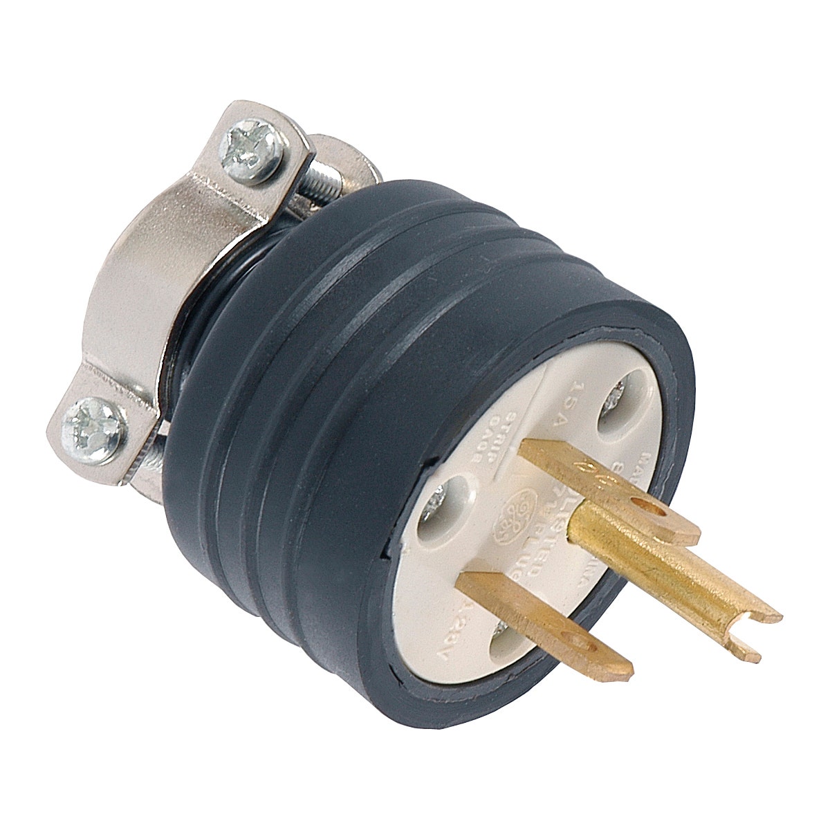 GE Heavy Duty Grounding Plug with Metal Clamp, Black
