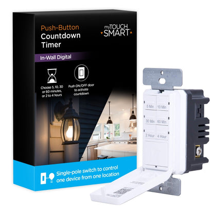 myTouchSmart Indoor In-Wall Push Button Countdown Digital Timer, White/Almond