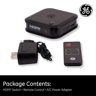 GE 3-Device HDMI Switch with Wireless Remote, Black
