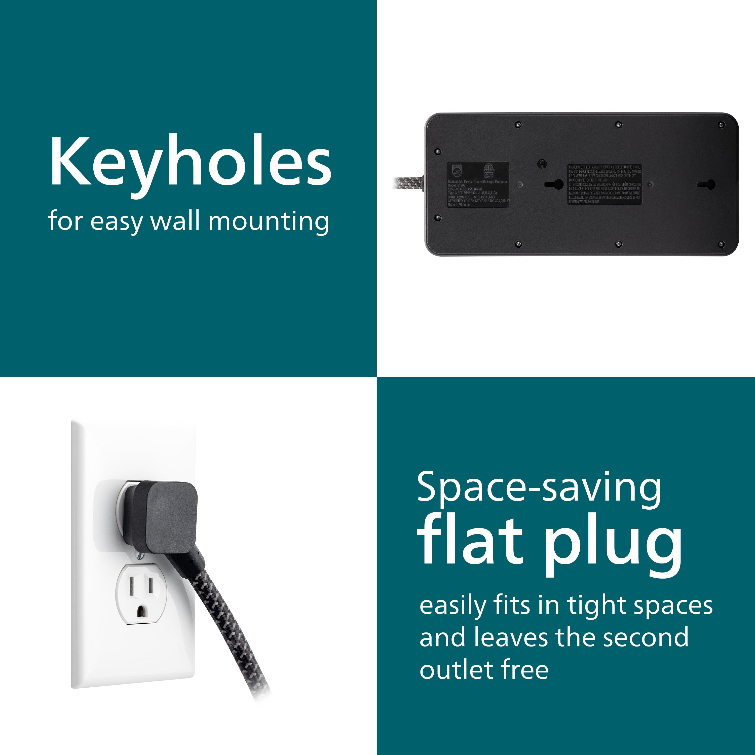 Philips 12-Outlet 6ft. Surge Protector with Adapter-Spaced Outlets, Black