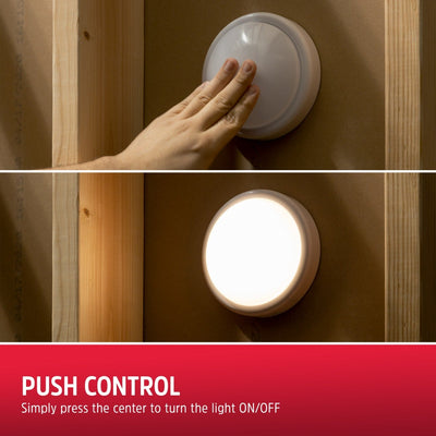 Energizer Battery Operated LED Tap Puck Light, White, 4 Pack
