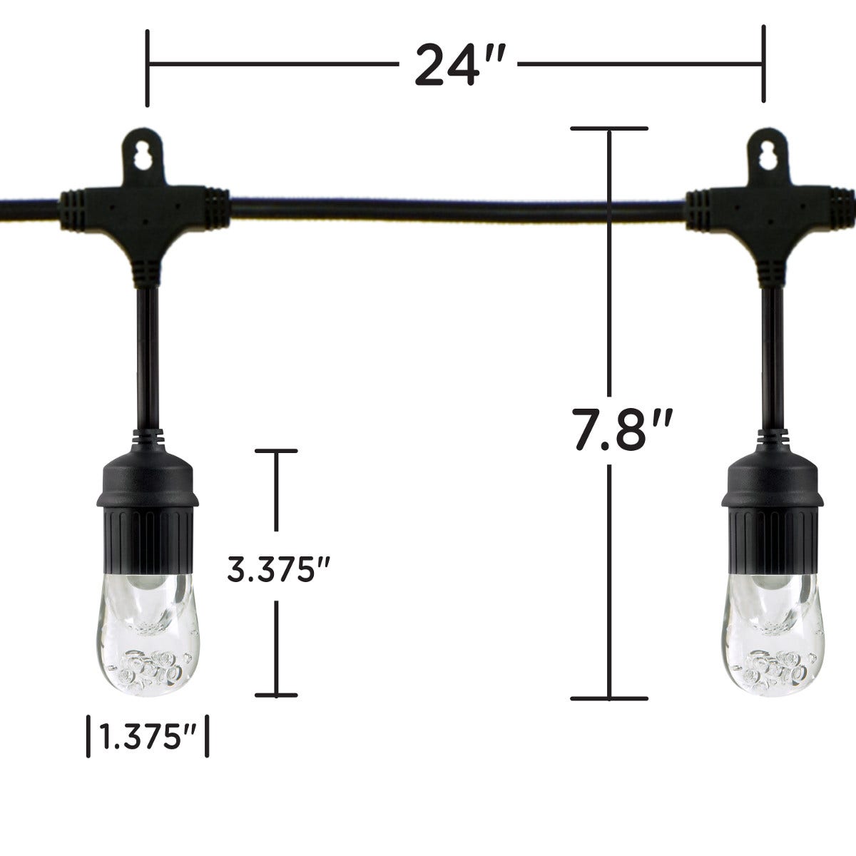 Enbrighten Classic LED Cafe Lights, 24 Bulbs, 48ft. Black Cord
