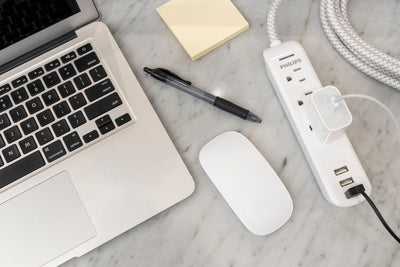 Philips 3-Outlet 3-USB 6ft. Surge Protector with Braided Cord, White