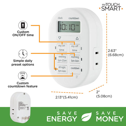 myTouchSmart Indoor Plug-in Simple Set Digital Timer, White