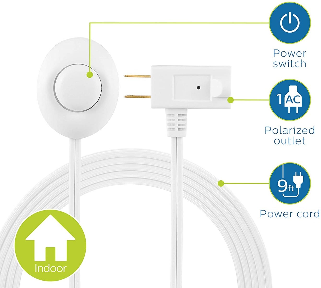 Philips 1-Outlet 9ft. Extension Cord with Foot Switch, White
