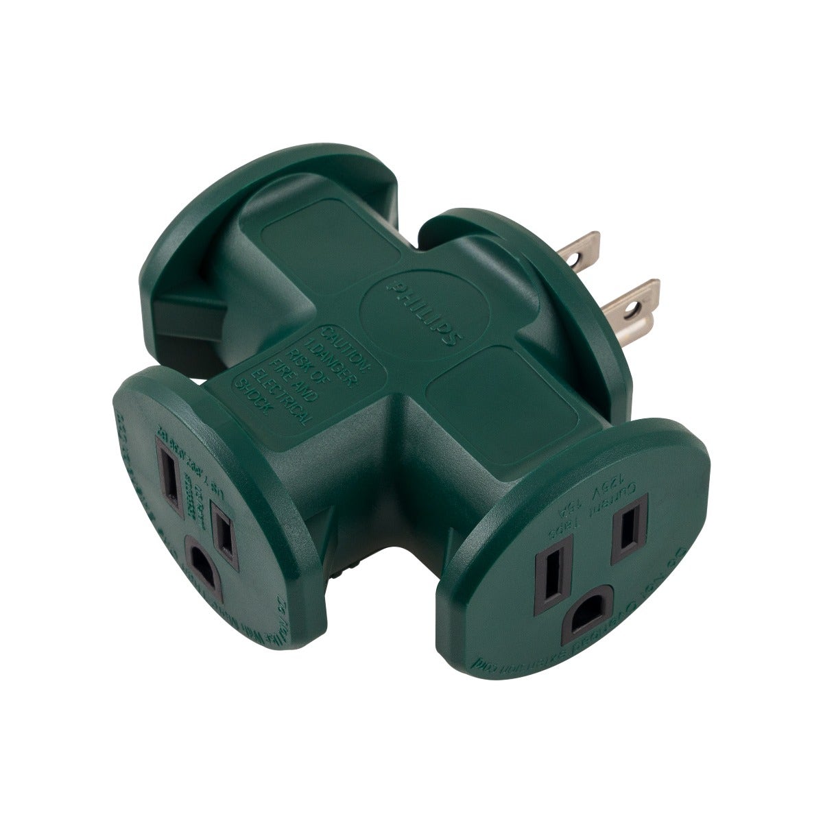Philips 3-Outlet Heavy Duty T-Shaped Adapter, Green