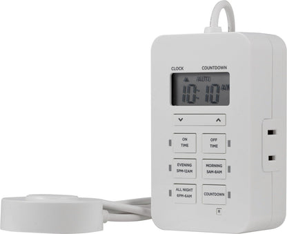 UltraPro Indoor Plug-In 2-Outlet Digital Timer with 5ft. Tethered Button, White