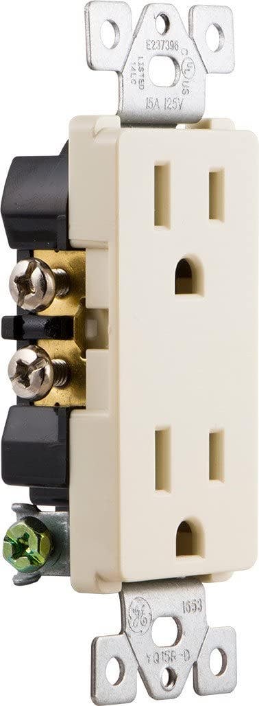 GE Grounding Duplex Designer Receptacle, Light Almond