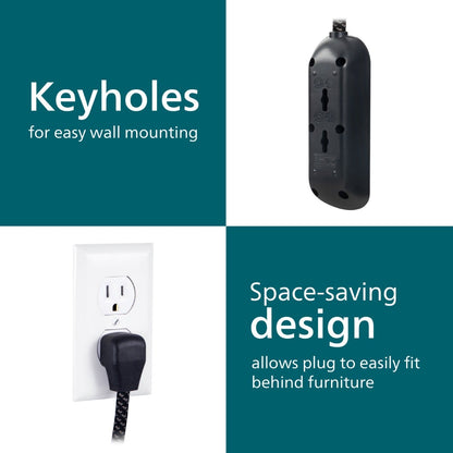 Philips 3-Outlet 8ft. Extension Cord With With Surge Protection, Black