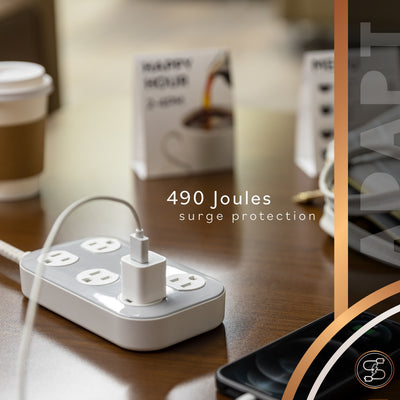 Cordinate ADAPT 6-Outlet 8ft. Braided Extension Cord With Surge Protection, Cream/Gray