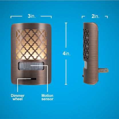 GE Motion Sensing Dimmable Morrocan LED Night Light, Bronze