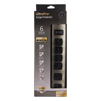 GE 6-Outlet 4ft. Surge Protector, Brushed Nickel