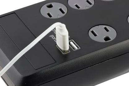 GE 10-Outlet 2-USB 6ft. Surge Protector With Twist-To-Close Safety Covers, Black