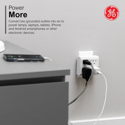GE 6-Outlet Wall Tap with Surge Protection, White