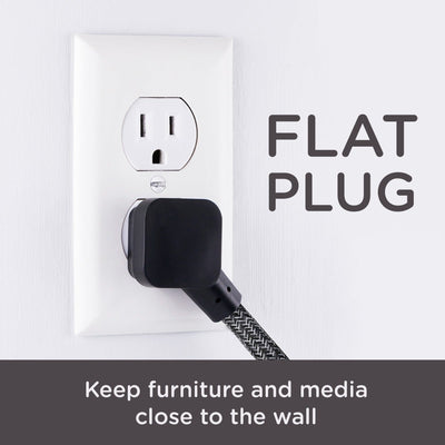 Cordinate 3-Outlet 2ft. Braided Extension Cord with Flat Plug, Black/Gray