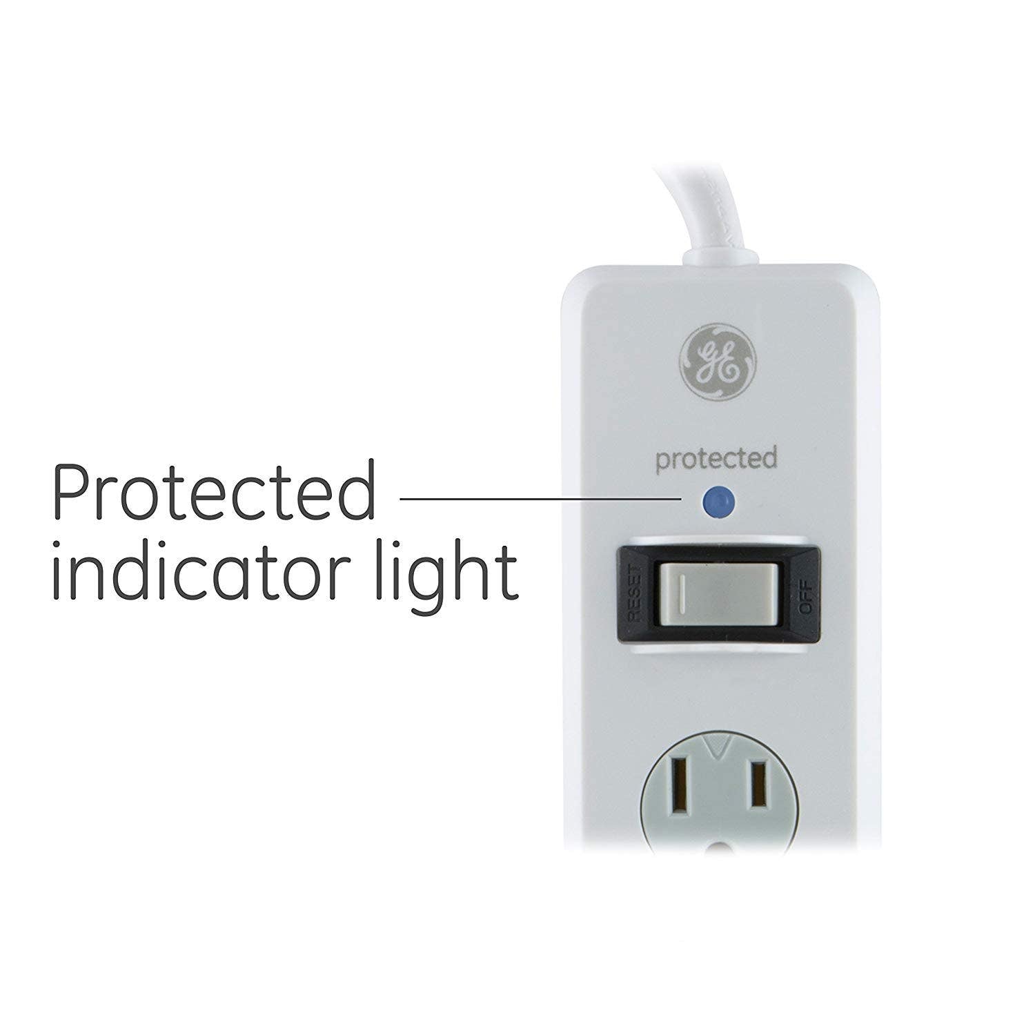 GE 6-Outlet 10ft. Surge Protector With Twist-To-Close Safety Covers, White