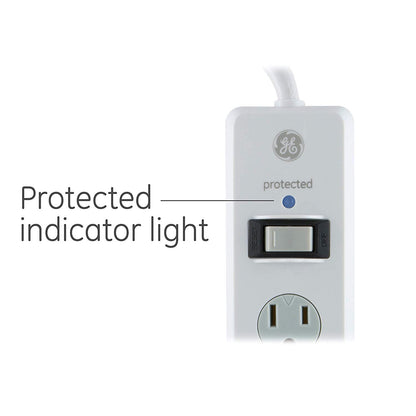 GE 6-Outlet 10ft. Surge Protector With Twist-To-Close Safety Covers, White