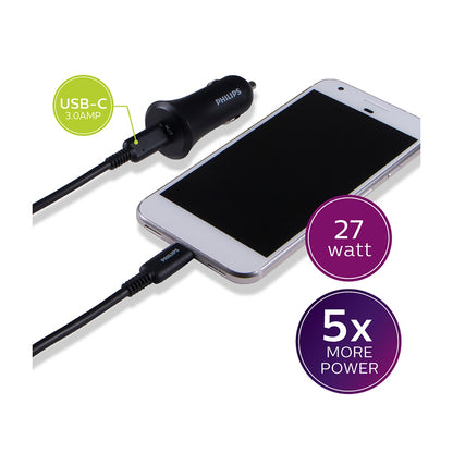 Philips 1-USB Car Charger with USB-C and Power Delivery, Black