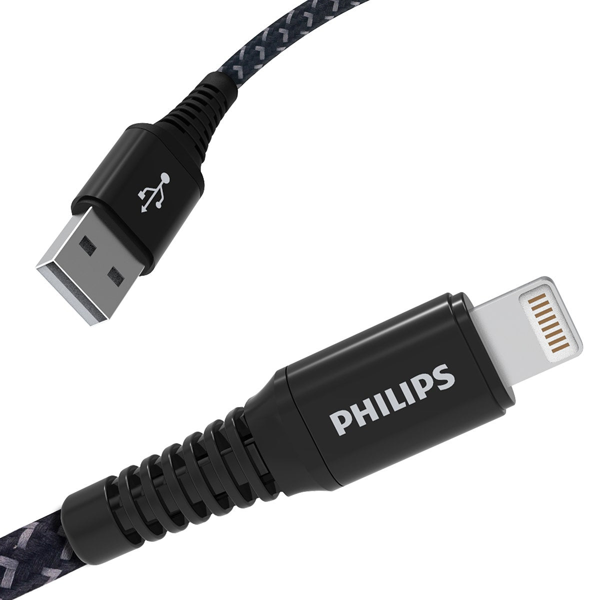Philips 6ft. USB-A Lightning Charging Cable with Braided Cord, Black/Gray