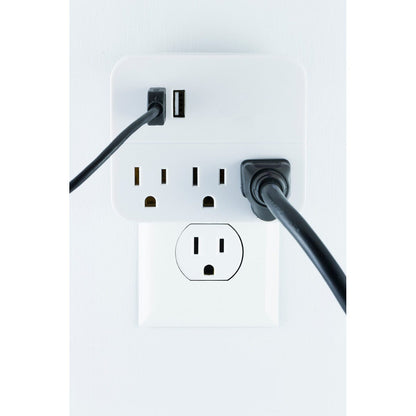 GE 3-Outlet 2-USB Wall Charger, White