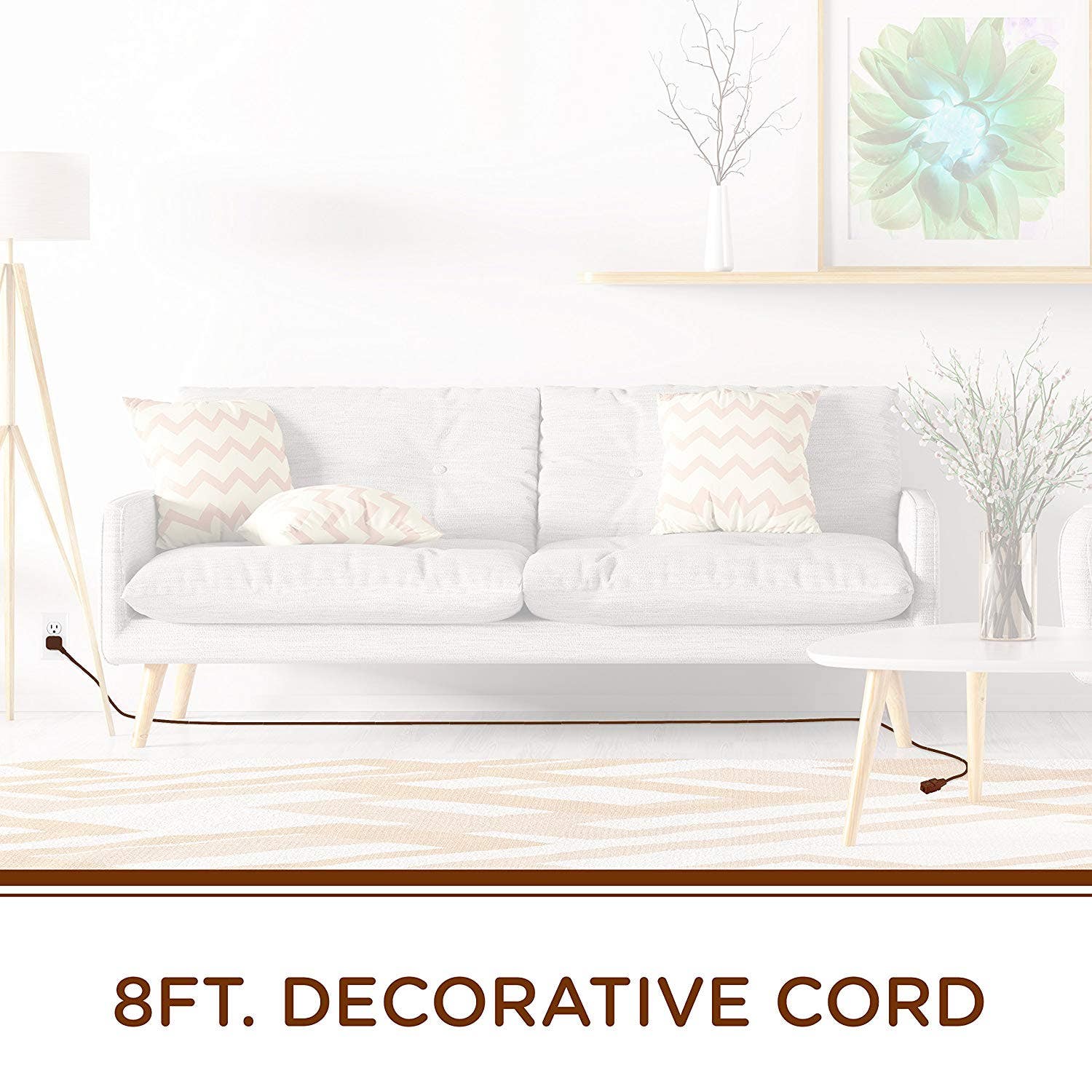 Cordinate 3-Outlet 8ft. Braided Extension Cord with Flat Plug, Brown