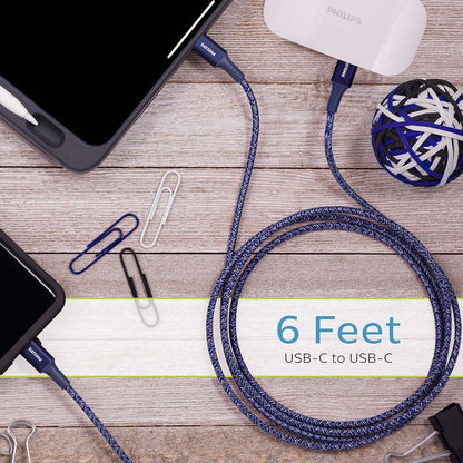 Philips 6ft. USB-C to USB-C Braided Charging Cable, Blue