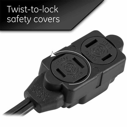 GE 3-Outlet 15ft. Extension Cord with Twist-to-Close Outlets, Black