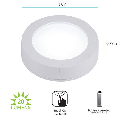 GE Battery Operated LED Puck Light, 4 Pack, White