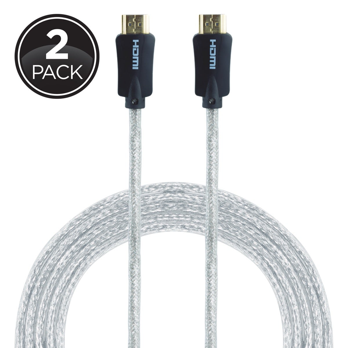 GE Pro Premium 6 ft. HDMI Cable with Ethernet, Silver, 2 Pack