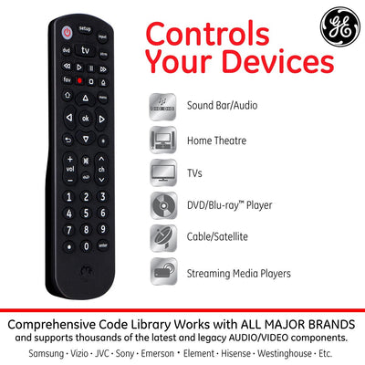 GE 3-Device Universal Remote, Black