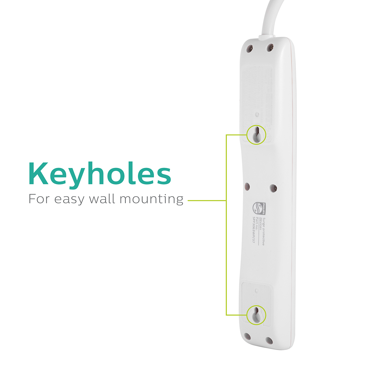 Philips 6-Outlet 2ft. Surge Protector, White