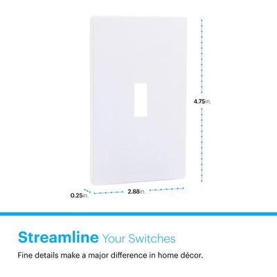 Power Gear Single Toggle Screwless Wall Plate, White, 10 Pack